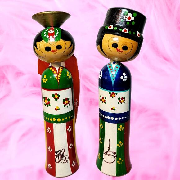 Handcrafted Japanese Kokeishi Wedding Bobblehead Pair-Vintage Asian Collectibles - Picture 5 of 10
